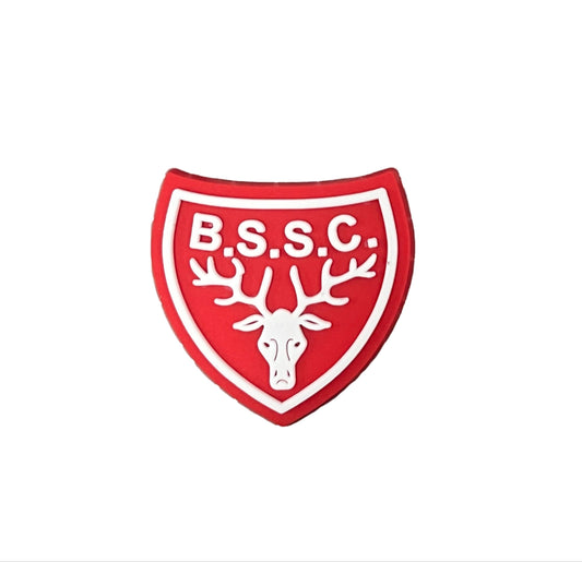 Add swimming flair to your look with the Bishops Stortford Swimming Club Shoe Charm by All4Swim, featuring a red and white shield emblem with 