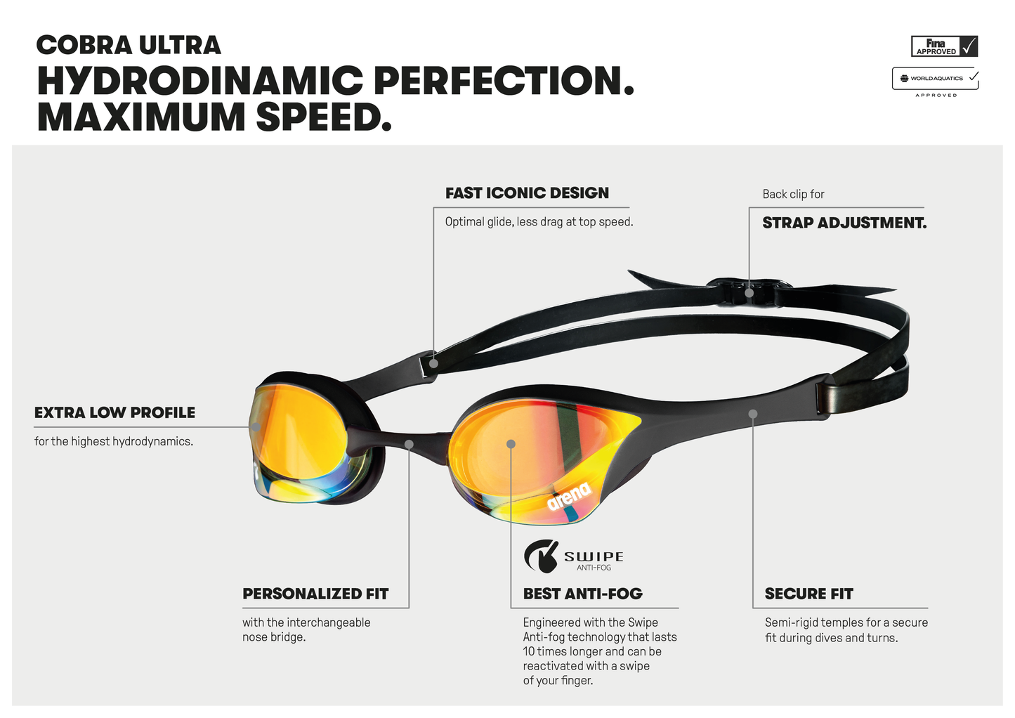 Arena Cobra Ultra Swipe Mirror Race Goggles - Copper/Gold